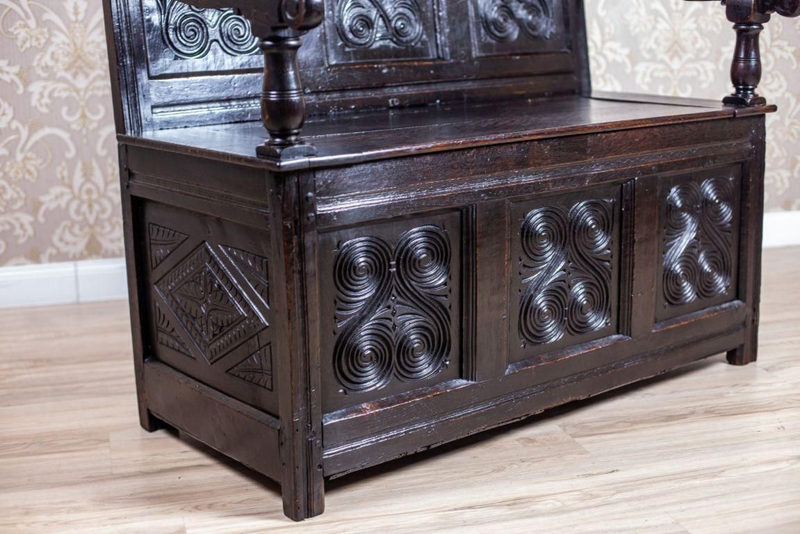 19th Century Renaissance Revival Oak Bench In Dark Brown photo for sale