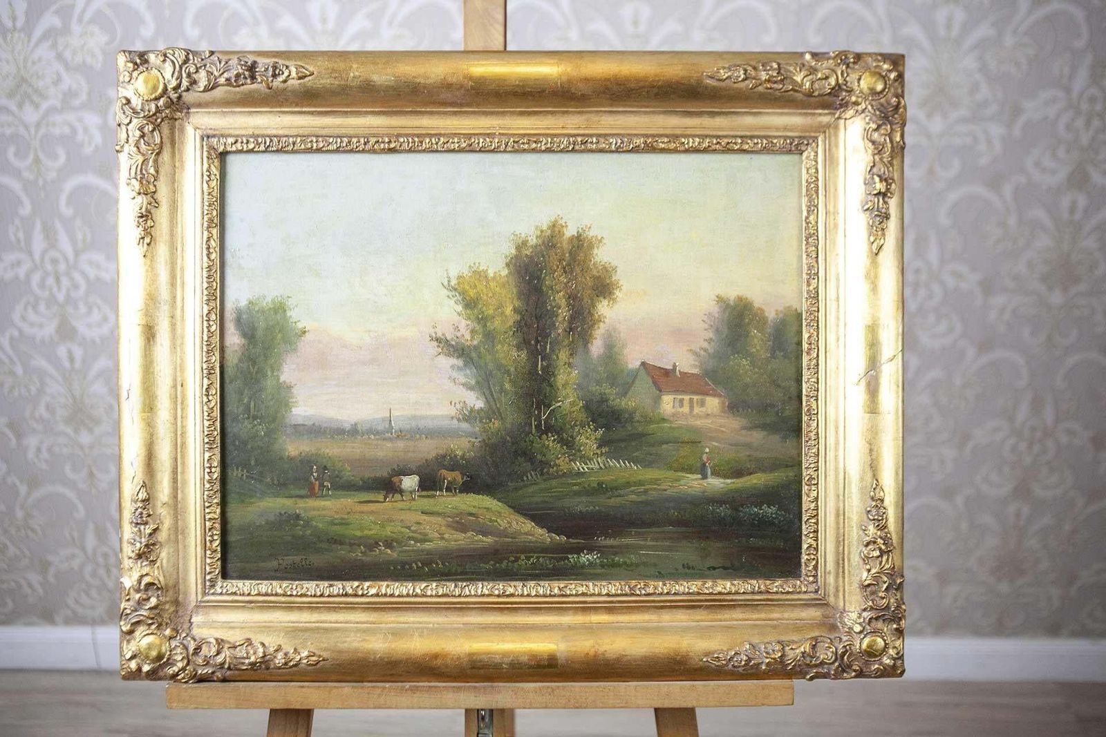 19th Century Framed Oil On Canvas Depicting Village photo furniture