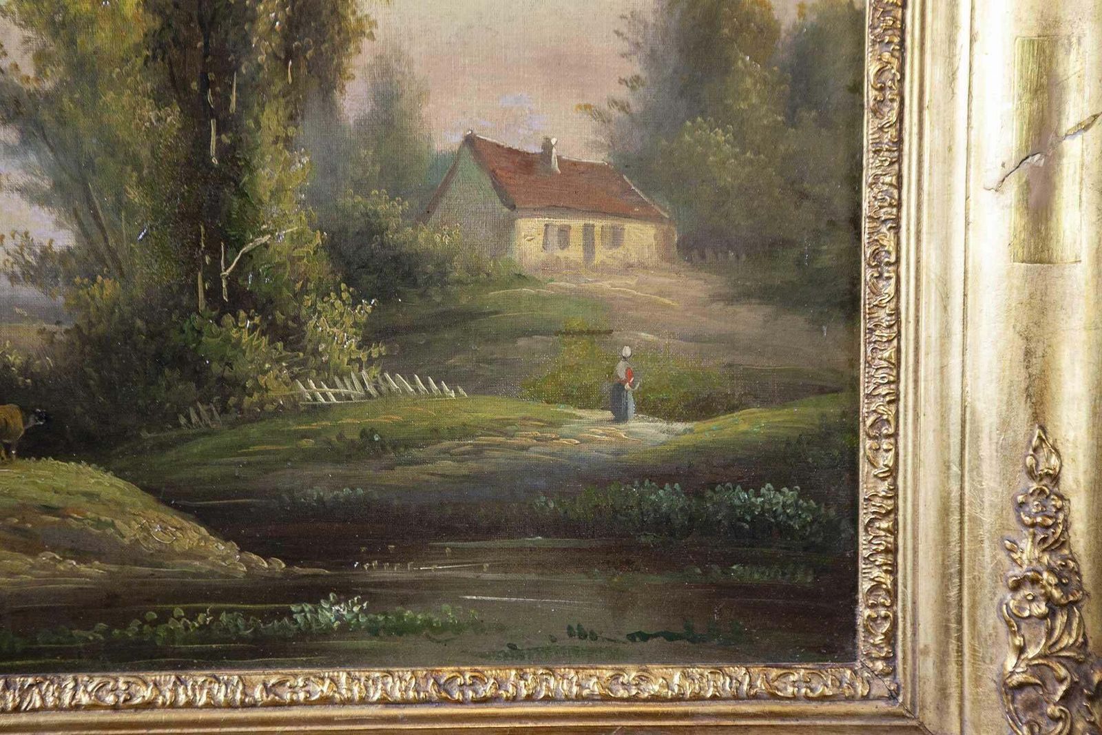 19th Century Framed Oil On Canvas Depicting Village photo vinterior