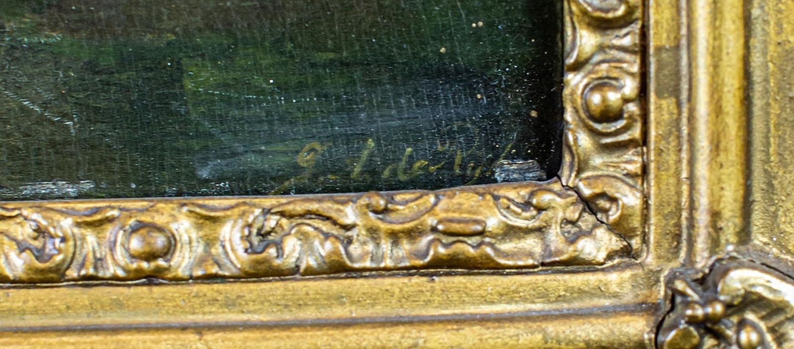 19th Century Oil On Hardboard Depicting River In Gold Frame photo Art