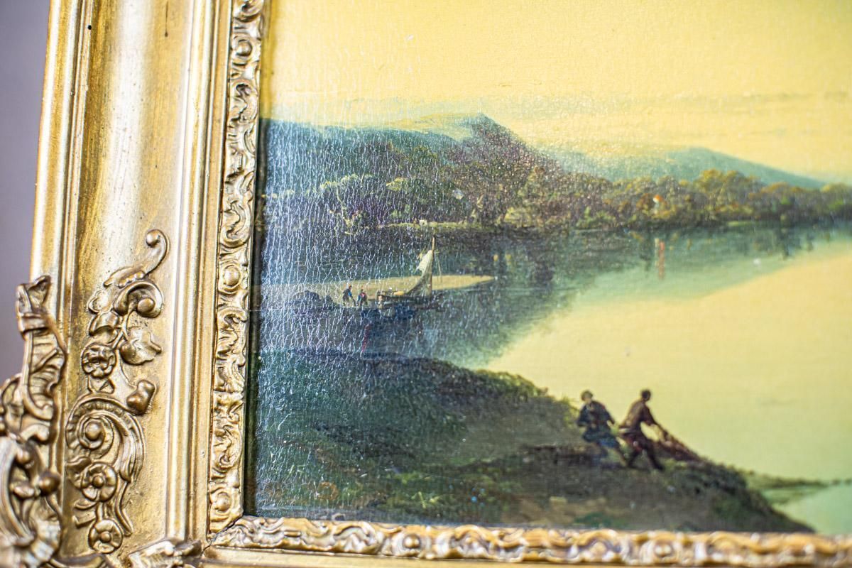 19th Century Oil On Hardboard Depicting River In Gold Frame photo 2570.0