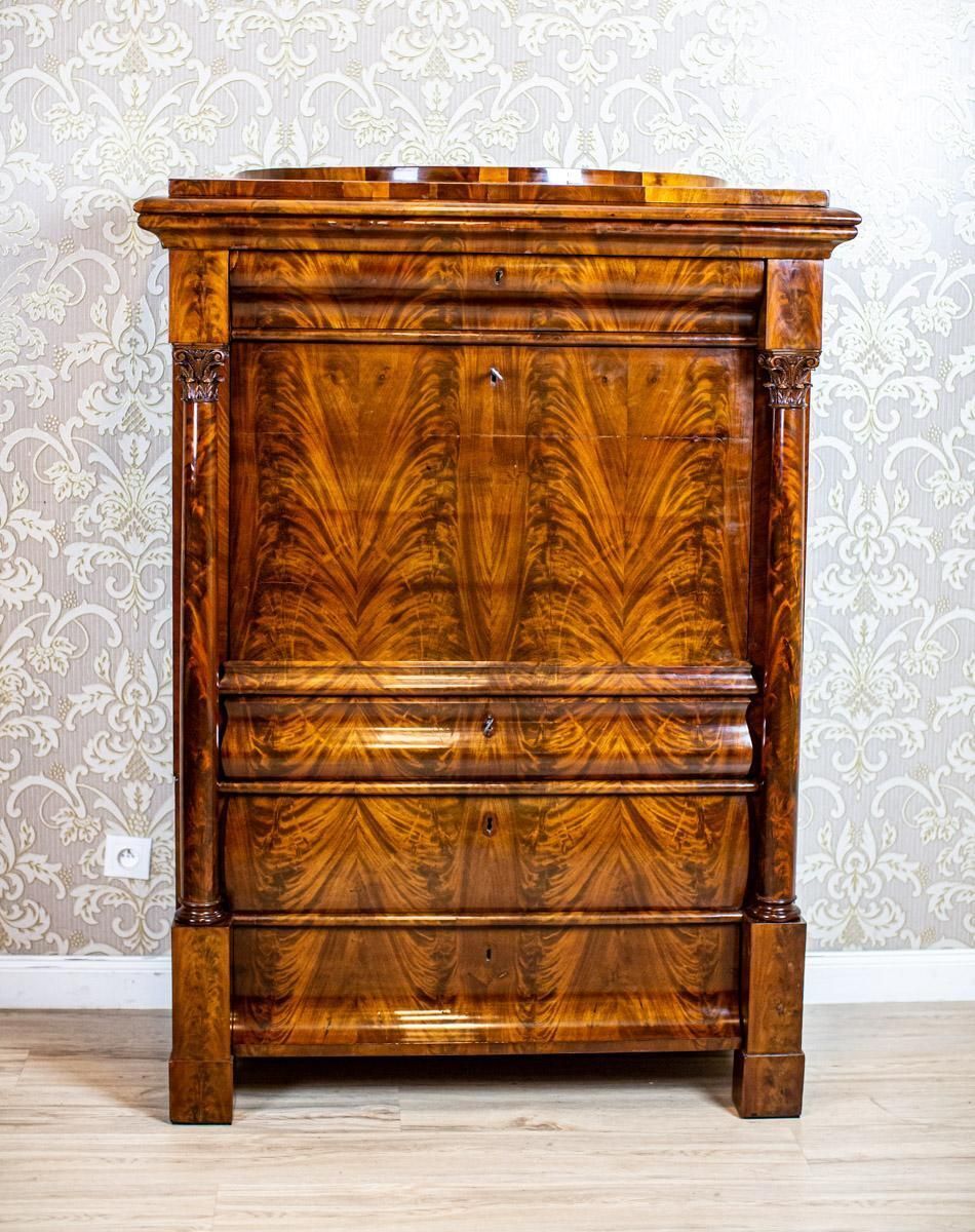 19th Century Biedermeier Mahogany Secretary Desk In Beautiful Graining photo furniture