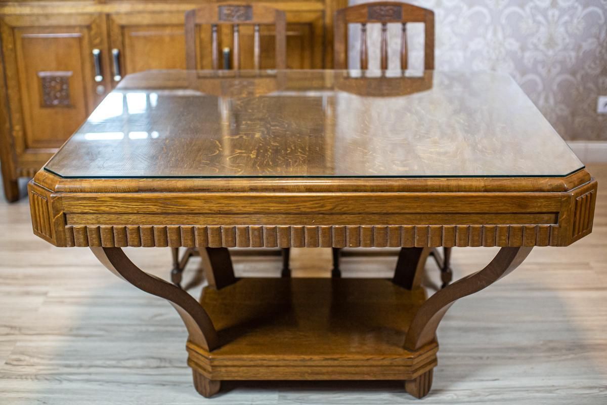 Oak Dining Room Set From The Early 20th Century With Marble And Rattan Elements photo 3267.0