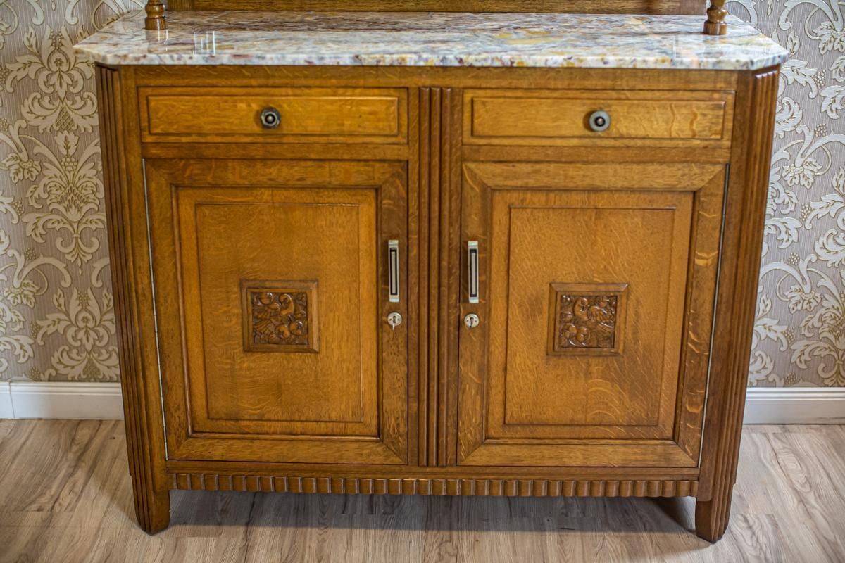 Oak Dining Room Set From The Early 20th Century With Marble And Rattan Elements photo buy