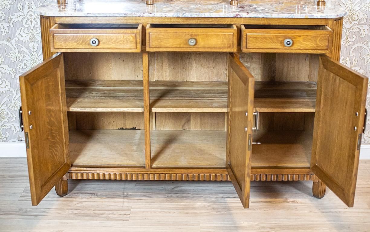 photo for sale Oak Dining Room Set From The Early 20th Century With Marble And Rattan Elements
