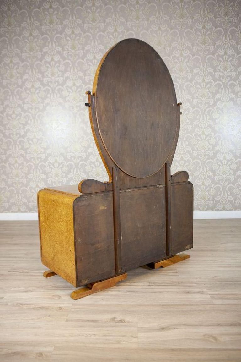 Furniture Vanity Veneered With Karelian Birch With Oval Mirror From The Early 20th Century photo