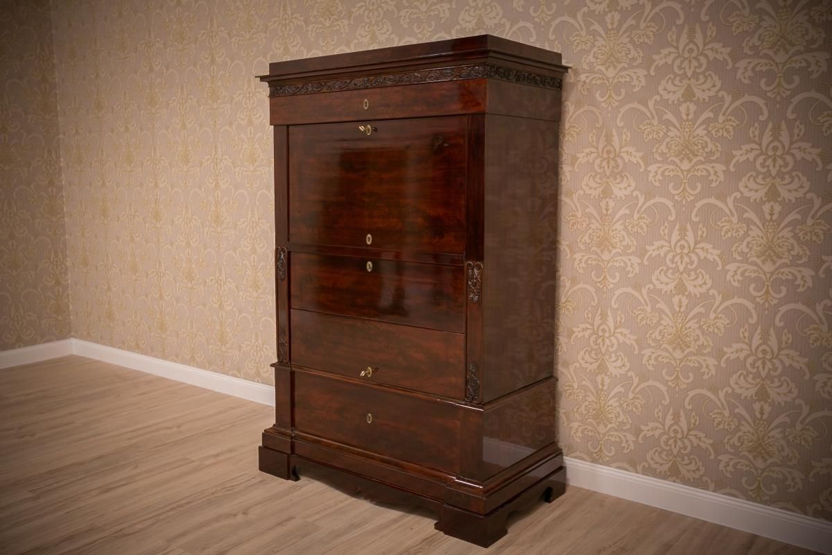 Biedermeier Mahogany Secretary Desk, Circa 1860, After Renovation photo vintage