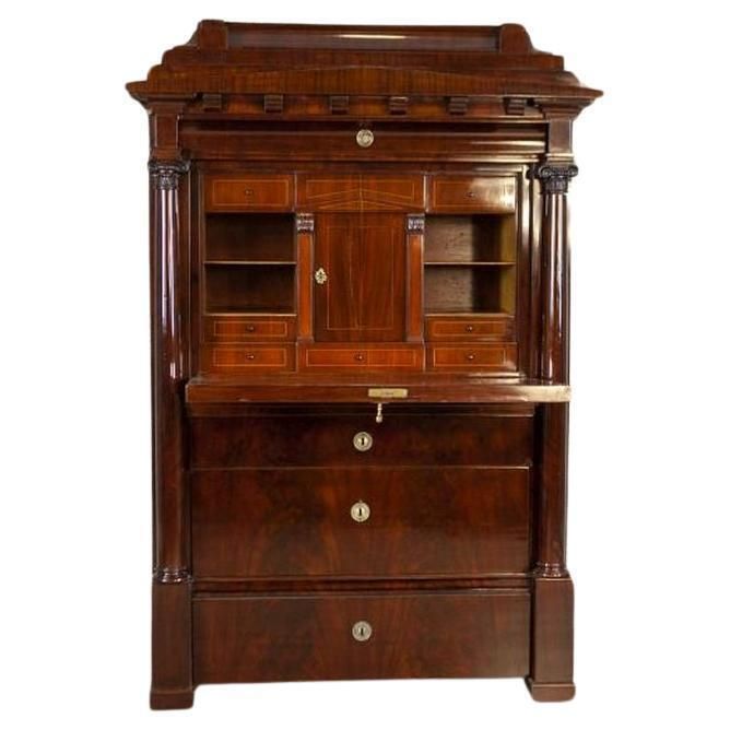 Biedermeier Antique Secretary Circa 1840 Veneered With Mahogany