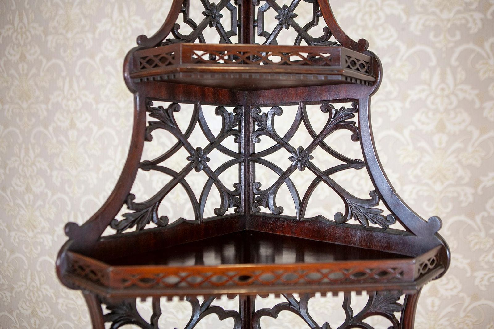 Mahogany Corner Cabinet/étagère From The Early 20th Century With Openwork Sides photo Furniture