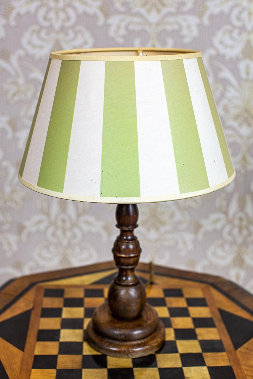 Electric Table Lamp From The Late 20th Century With Green White Shade photo Lighting