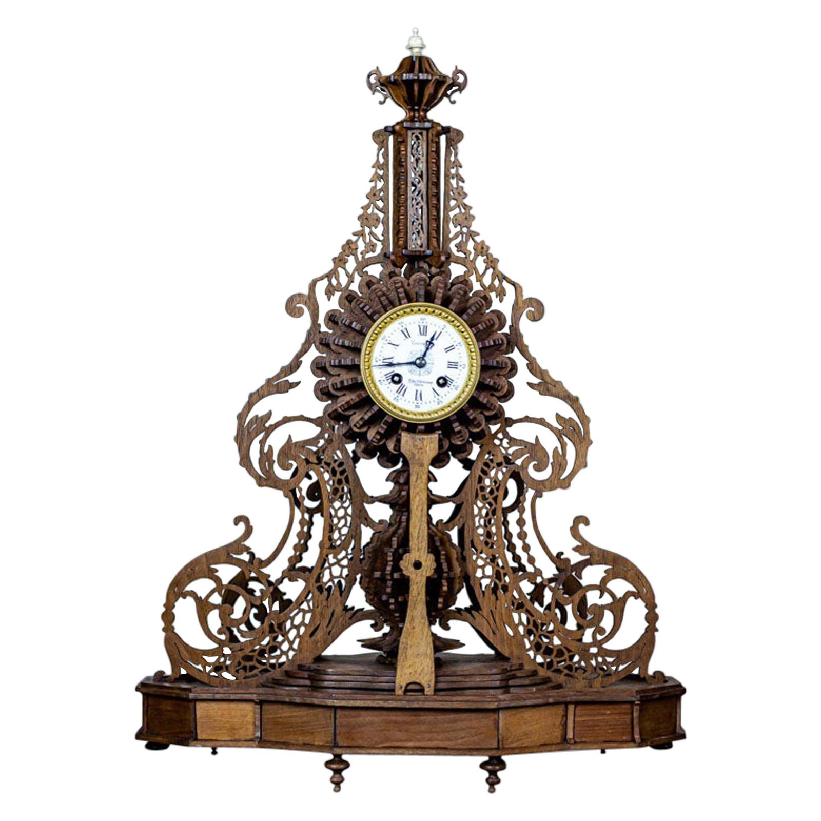 Elaborately Carved Exotic Wood Mantel Clock From The Late 19th Century