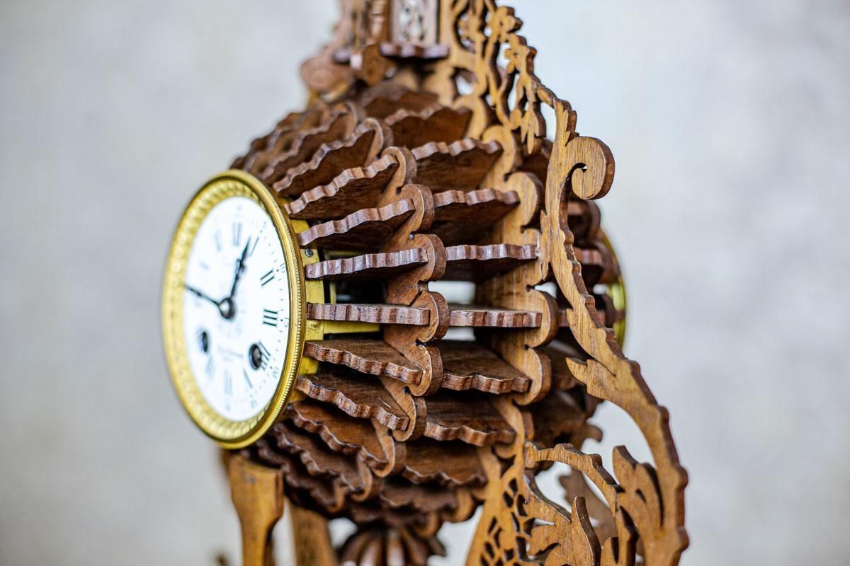 Elaborately Carved Exotic Wood Mantel Clock From The Late 19th Century photo vinterior