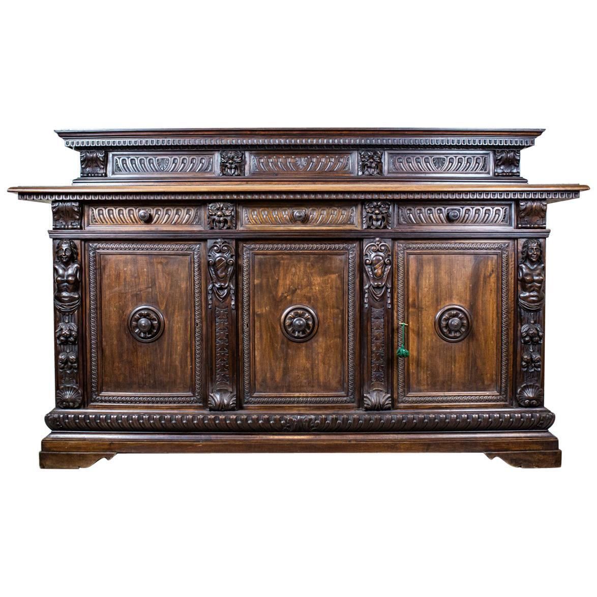 19th Century Neo Renaissance Oak Sideboard In Deep Brown