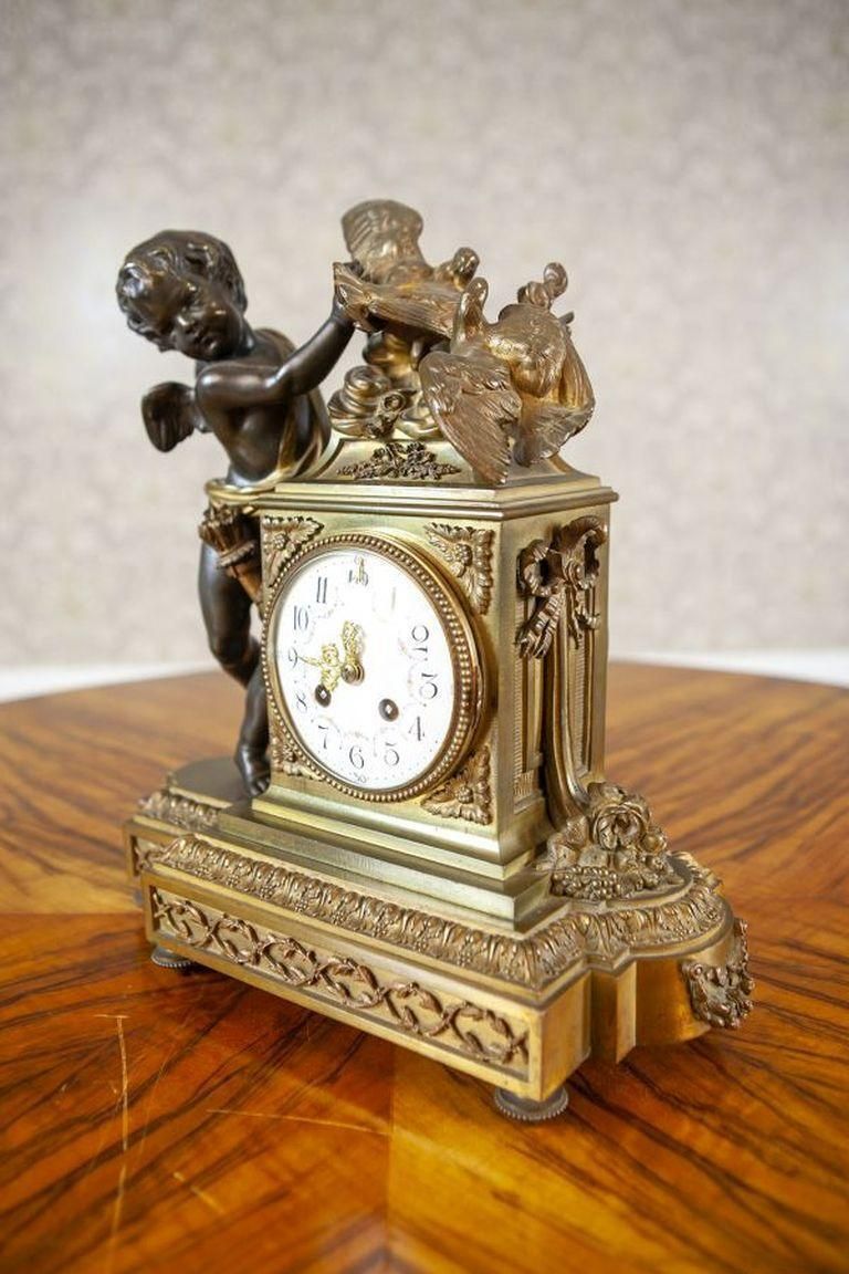 Napoleon III French Bronze Mantel Clock Set From The 19th Century photo for sale