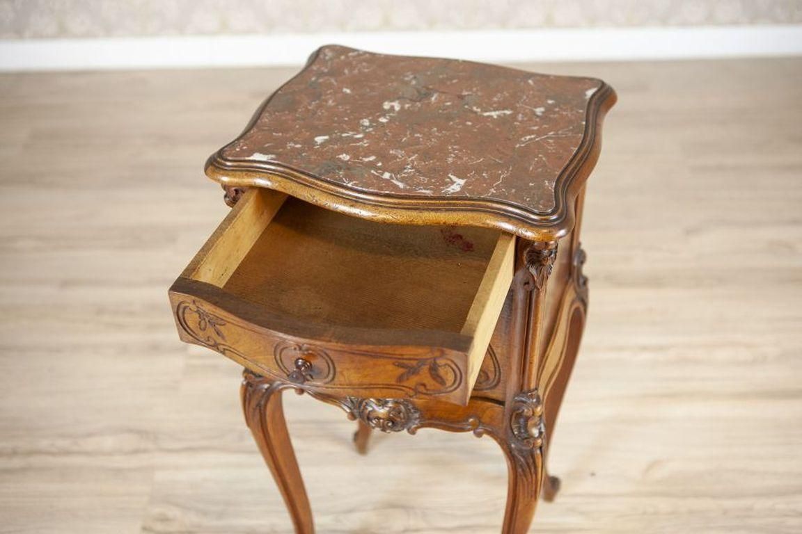 Rococo Walnut Night Stand From The Turn Of The Centuries With Marble Top photo Furniture