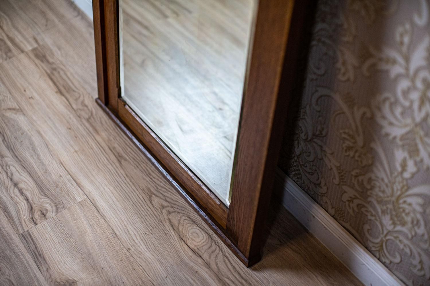 photo for sale Early 20th Century Floor Mirror In Light Brown Oak Frame