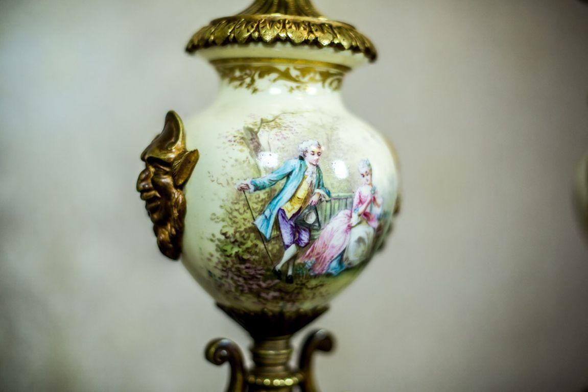 Antique, Two Four Arm Candelabra With Porcelain And Brass Details, 19th Century photo Home Decor