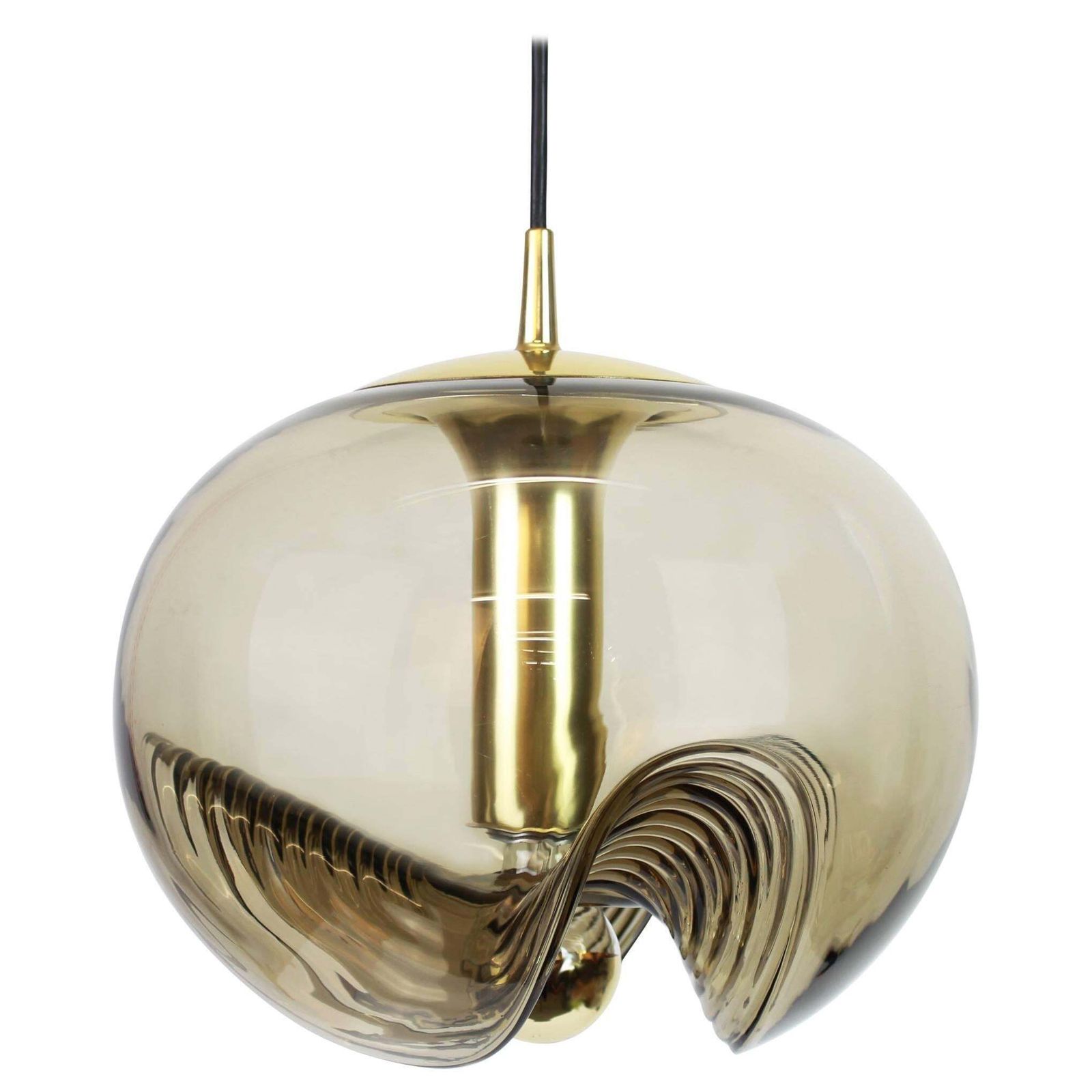 One Of Four Large Smoked Glass Pendant Light By Peill & Putzler, Germany, 1970s