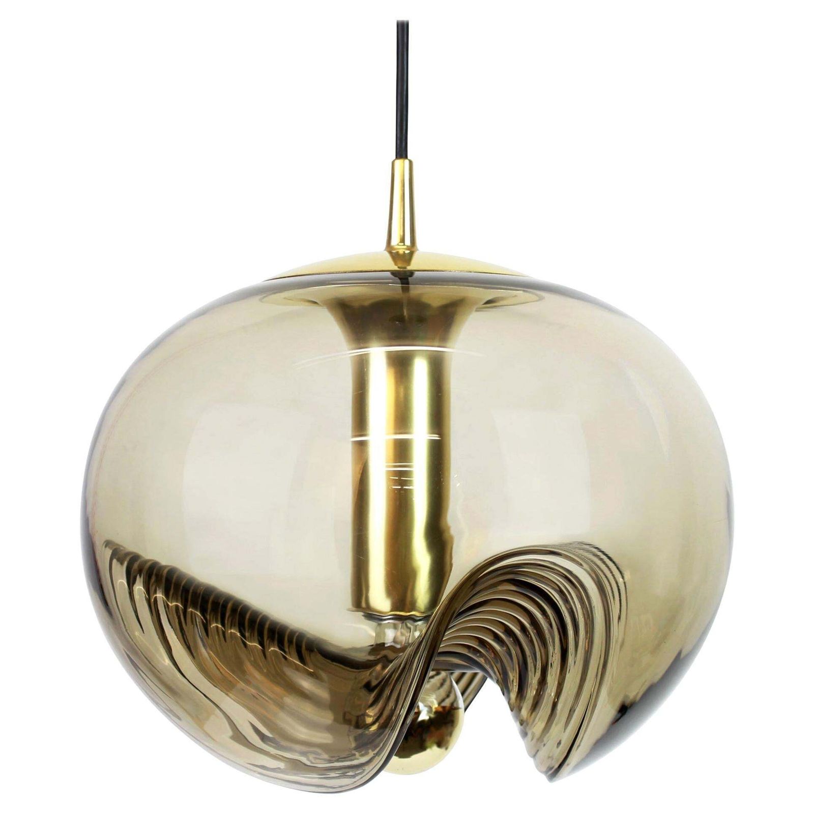 1 Of 5 Large Smoked Glass Pendant Light By Peill & Putzler, Germany, 1970s