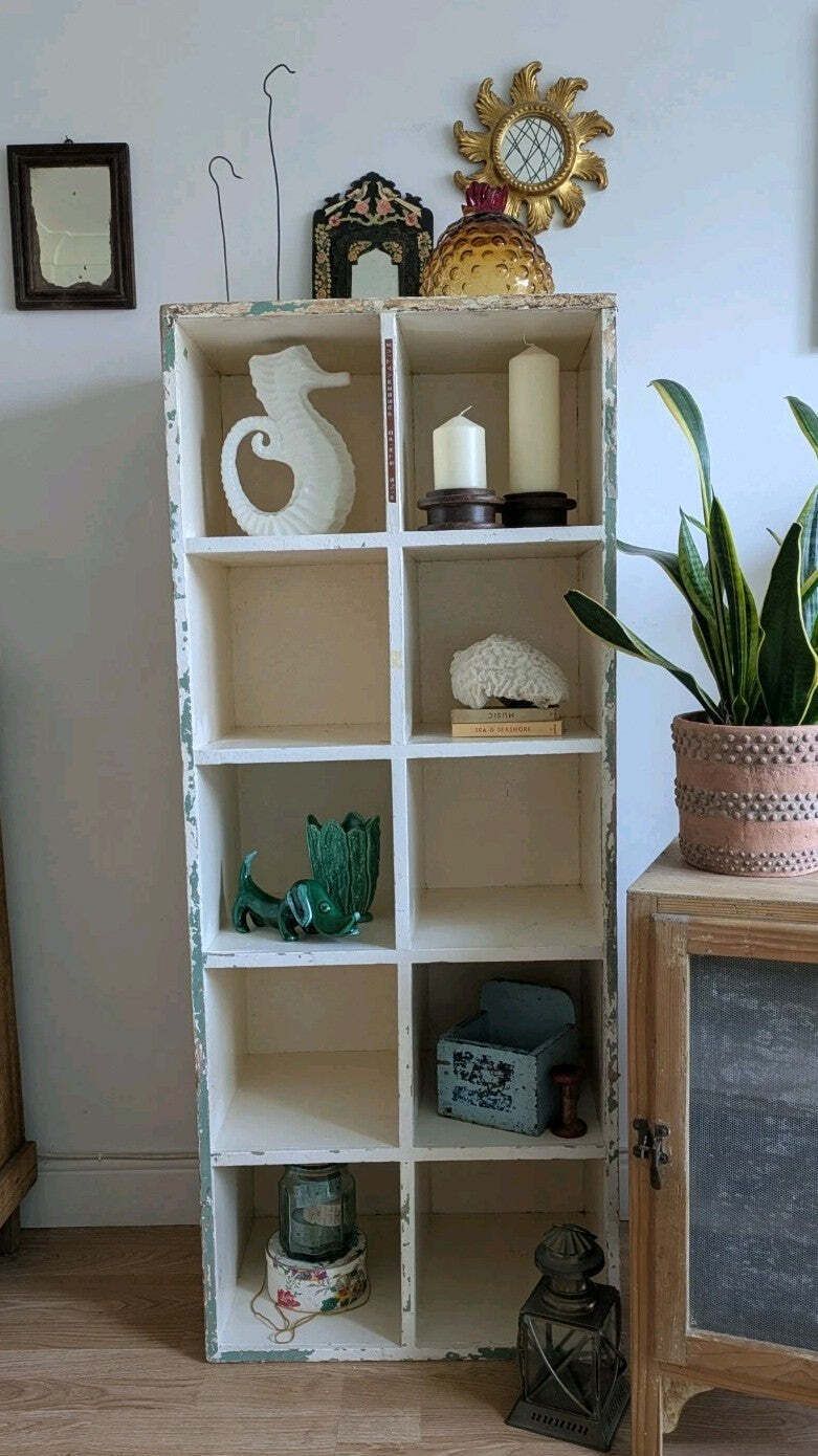Vtg Haberdashery Pigeon Holes Shelving Shelves Office Sectional Storage White