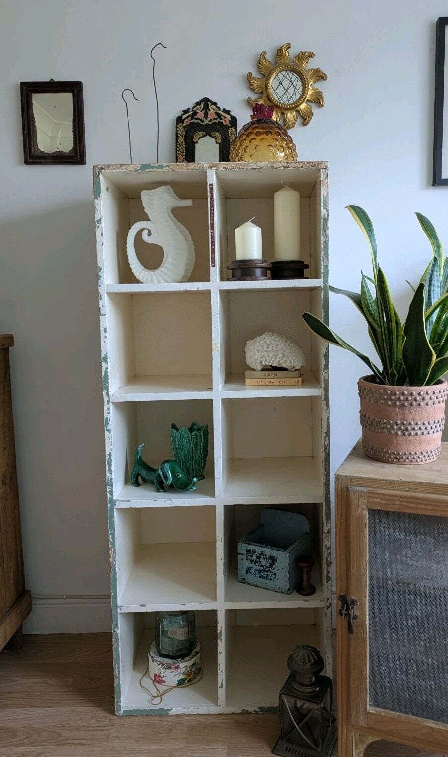 Vtg Haberdashery Pigeon Holes Shelving Shelves Office Sectional Storage White photo for sale