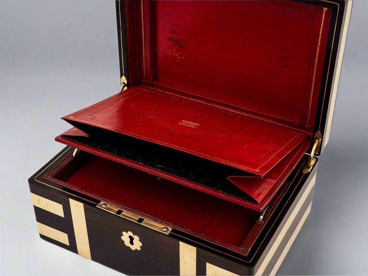 Antique Brass Bound Jewellery Box By Hausburg Circa 1850 photo furniture