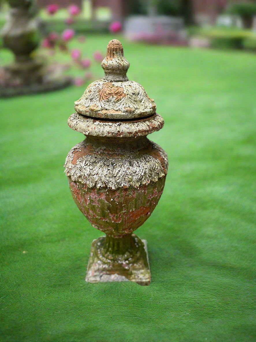 Antique Italian Terracotta Lidded Urn Circa 1920