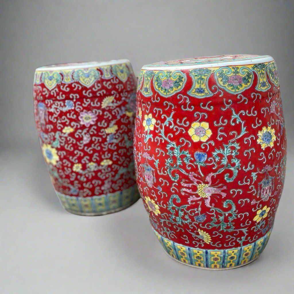 Pair Of Rose Pink Chinese Republic Garden Stools Circa 1930 50