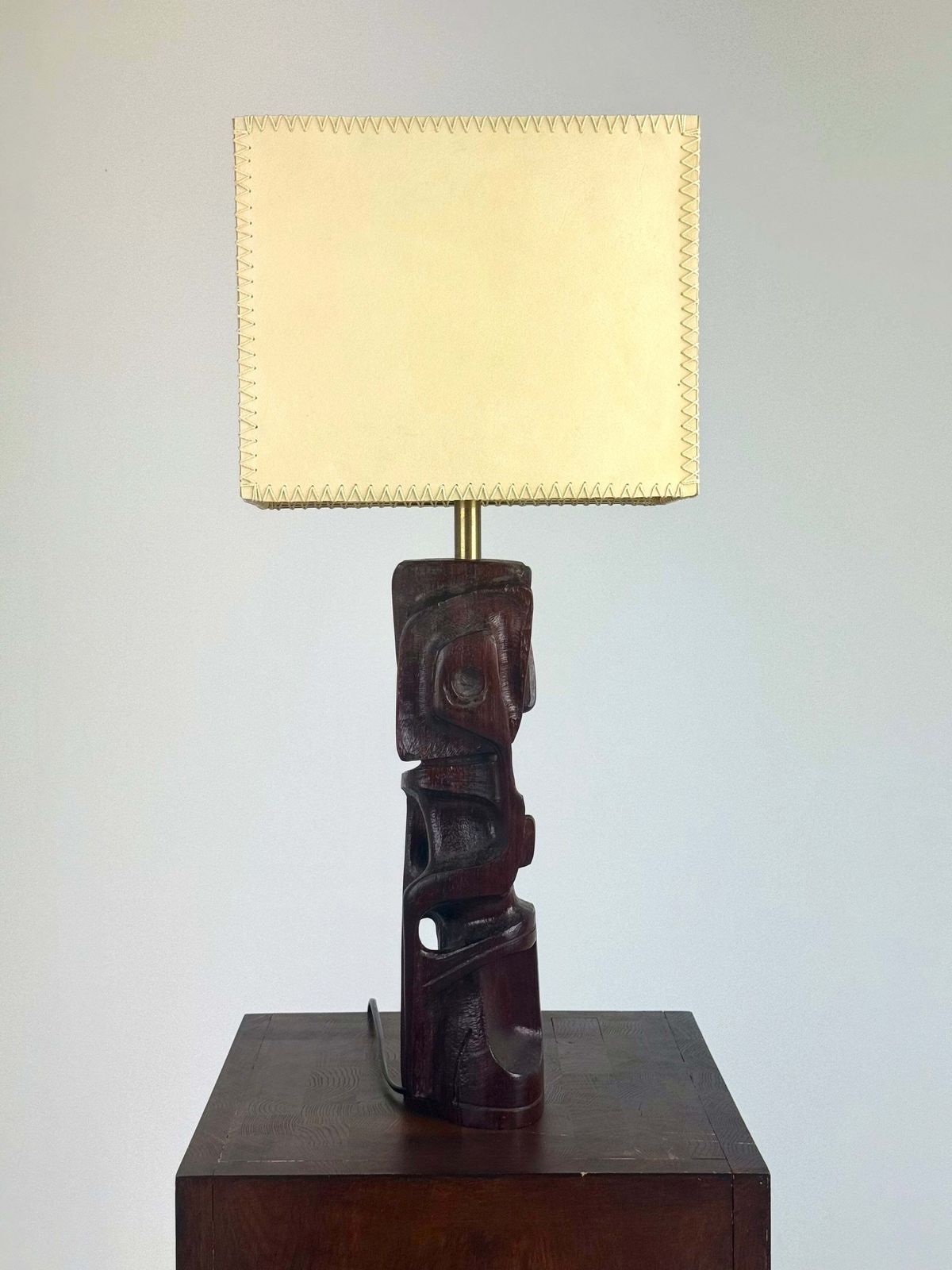 Hand Carved Wooden Sculptural Table Lamp By Gianni Pinna photo Lighting