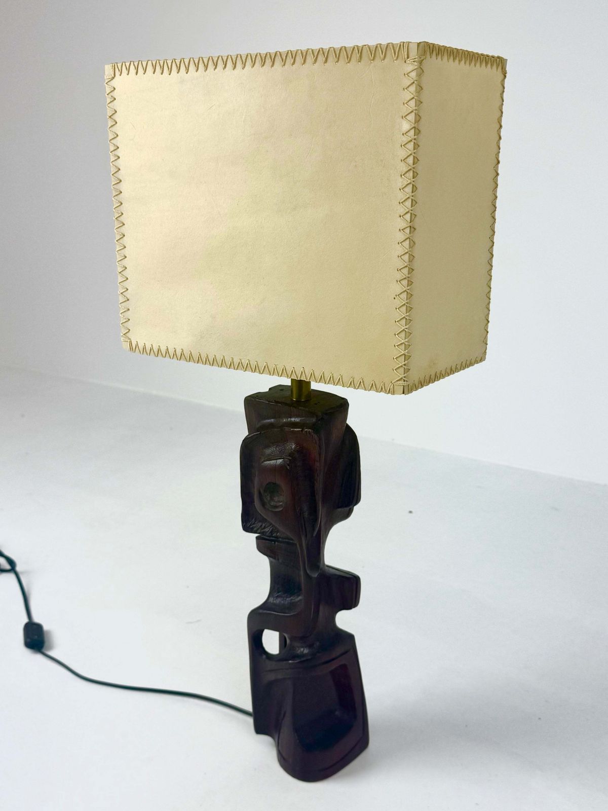 photo furniture Hand Carved Wooden Sculptural Table Lamp By Gianni Pinna