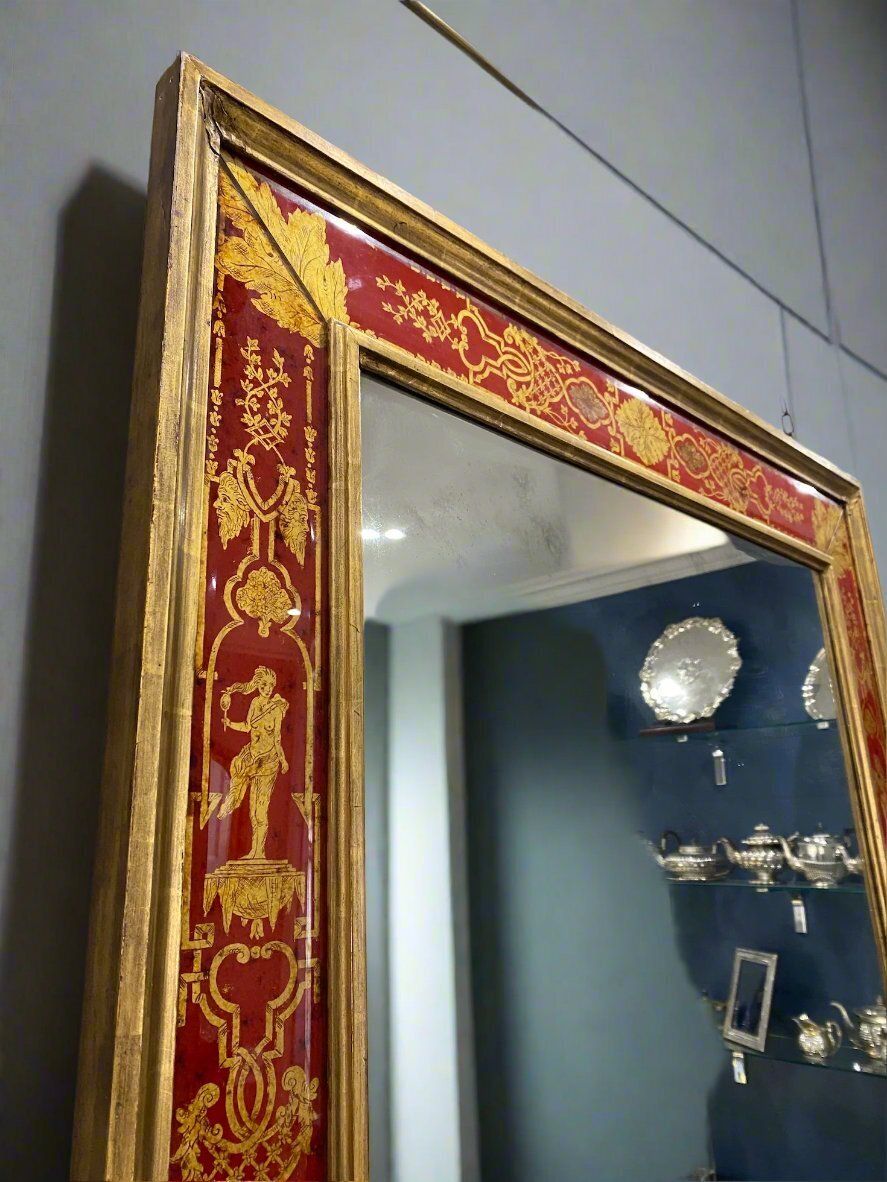 Antique Italian Red And Gold Eglomise Mirror Circa 1860 photo furniture