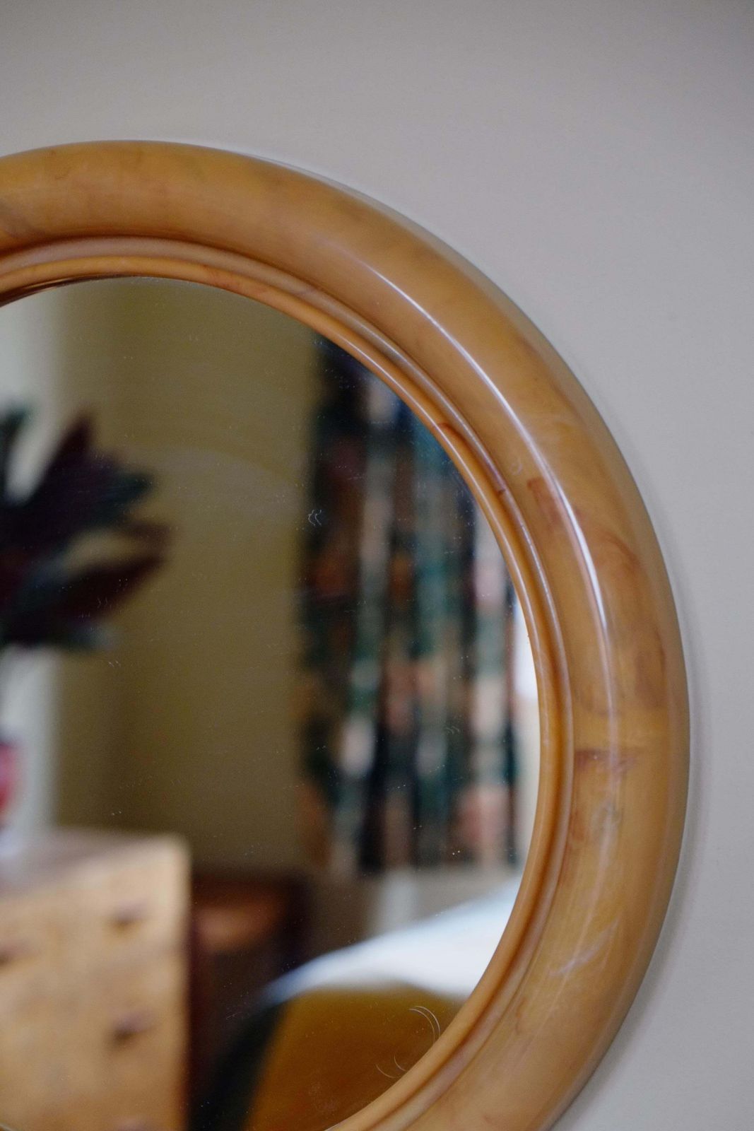 60's Mid Century Retro English Butterscotch Marbled Round Bathroom Mirror photo buy