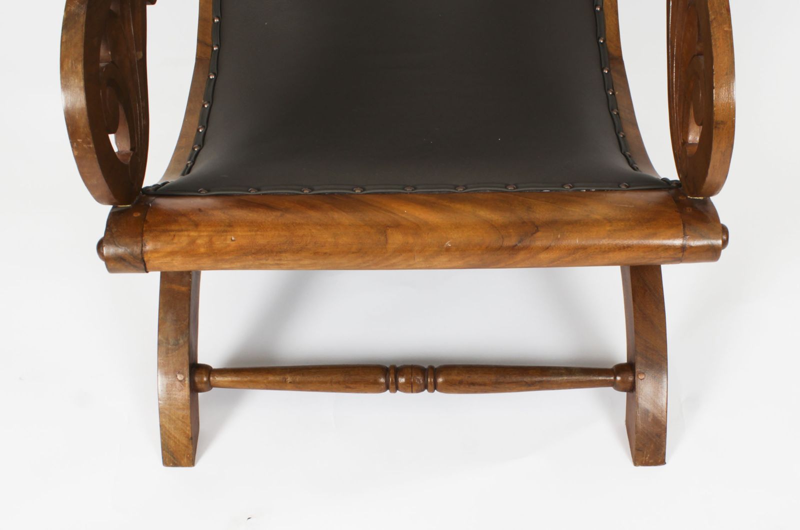 Furniture Anglo Indian Leather Teak Plantation Chair 19th Century photo