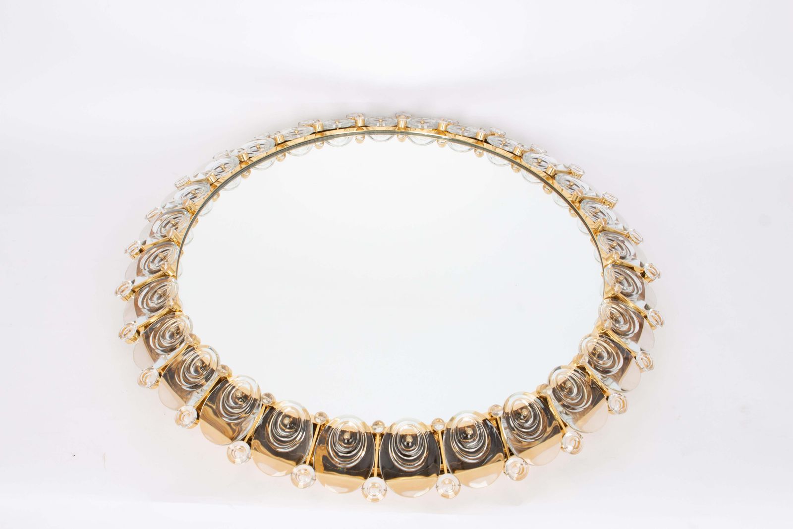 Spectacular Largebacklit Mirror Gilded Brass And Crystal Glass By Palwa, Germany photo for sale