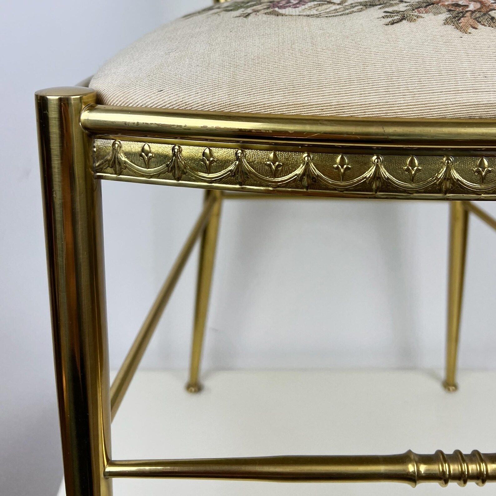 Vintage Chiavari Chair With Tapestry Seat, Brass Accent Chair photo Furniture