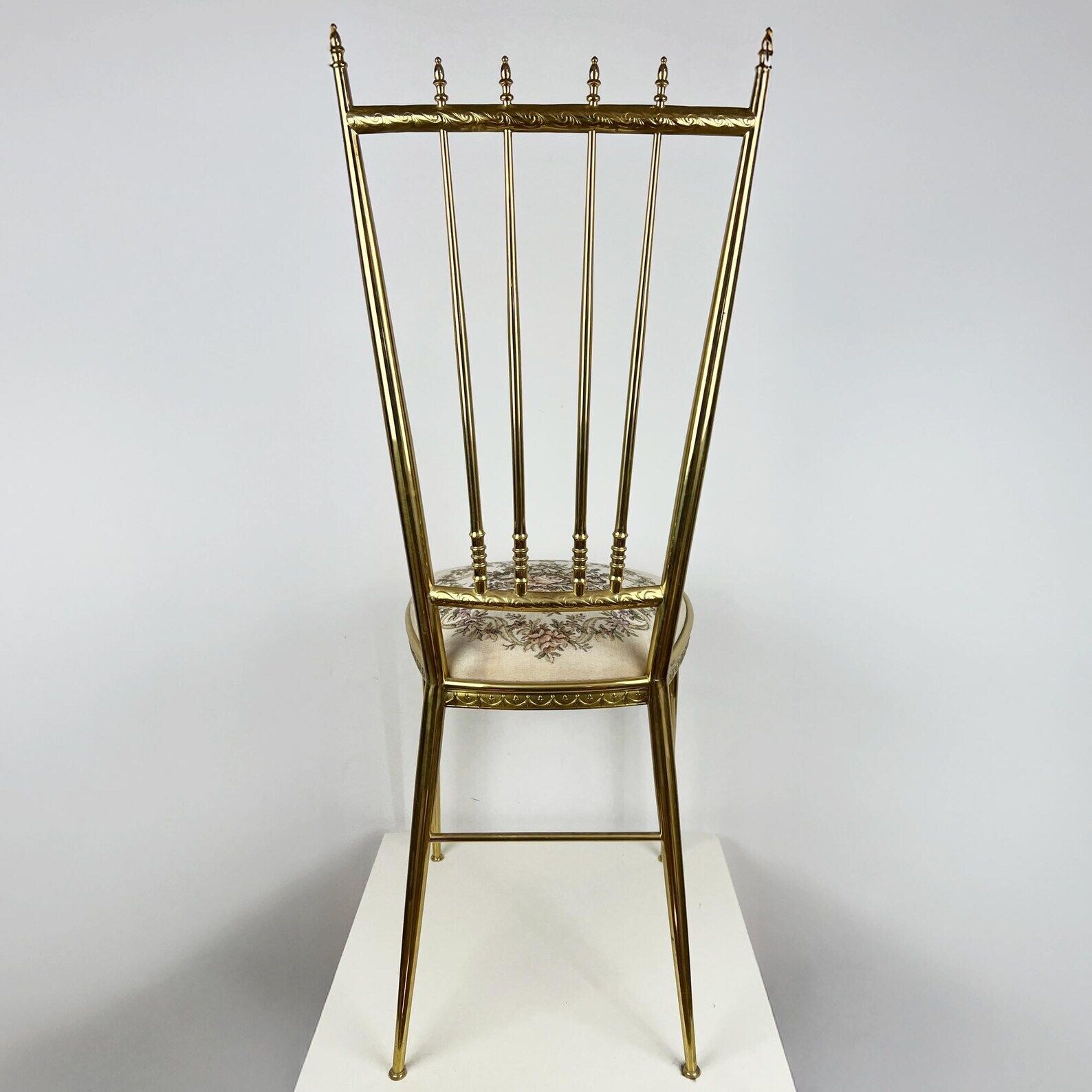 Vintage Chiavari Chair With Tapestry Seat, Brass Accent Chair photo vinterior
