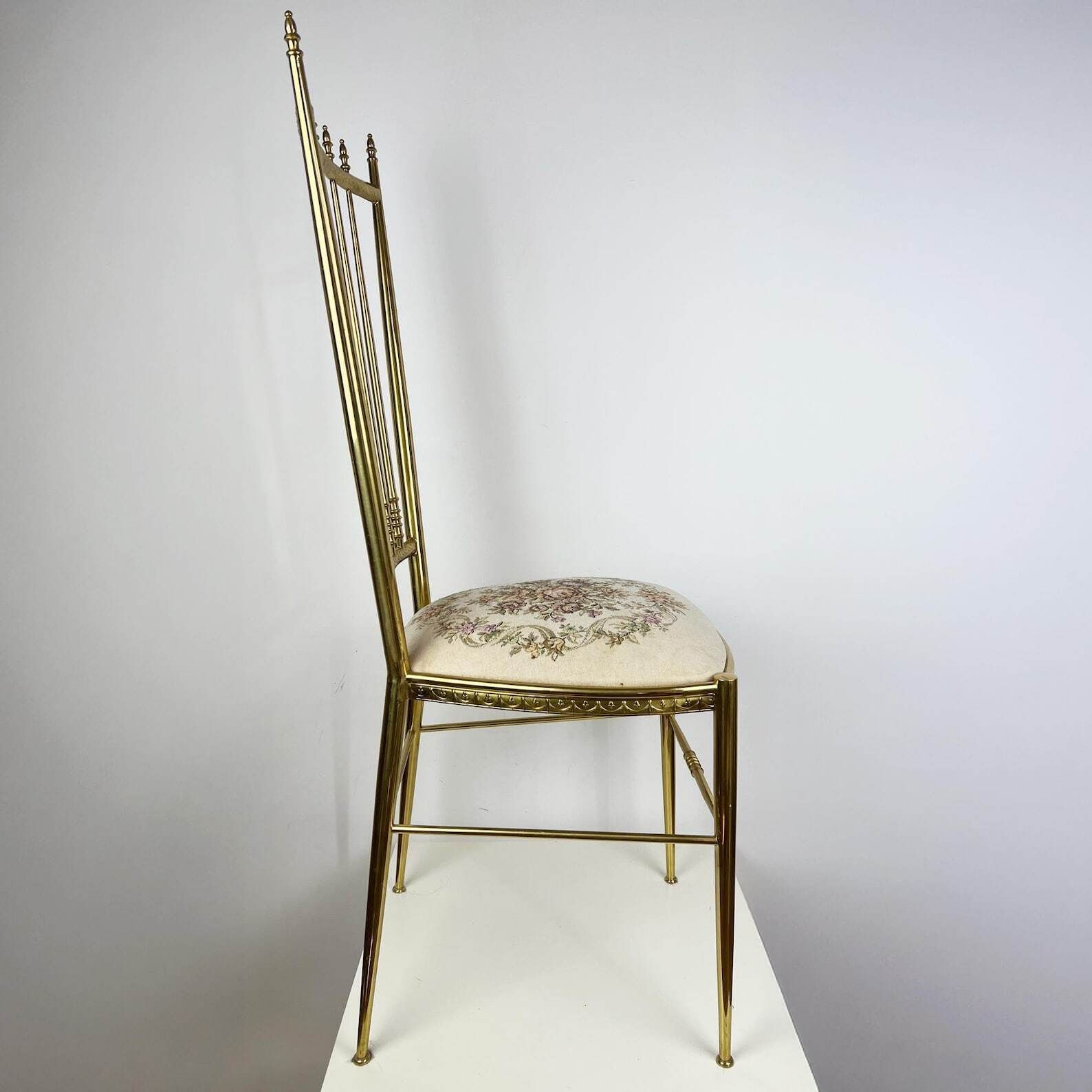 photo for sale Vintage Chiavari Chair With Tapestry Seat, Brass Accent Chair