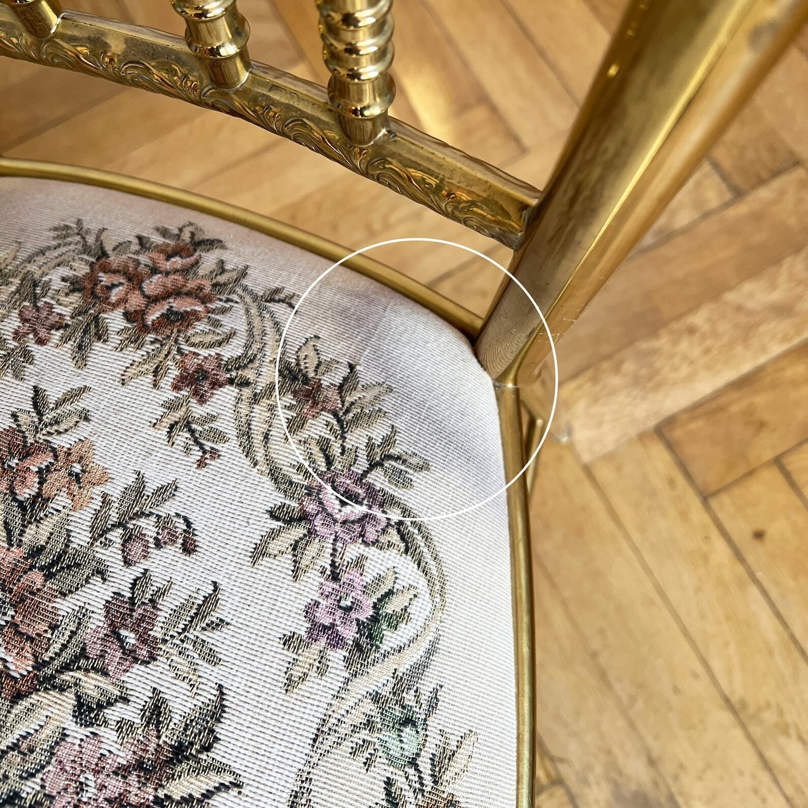 photo furniture Vintage Chiavari Chair With Tapestry Seat, Brass Accent Chair