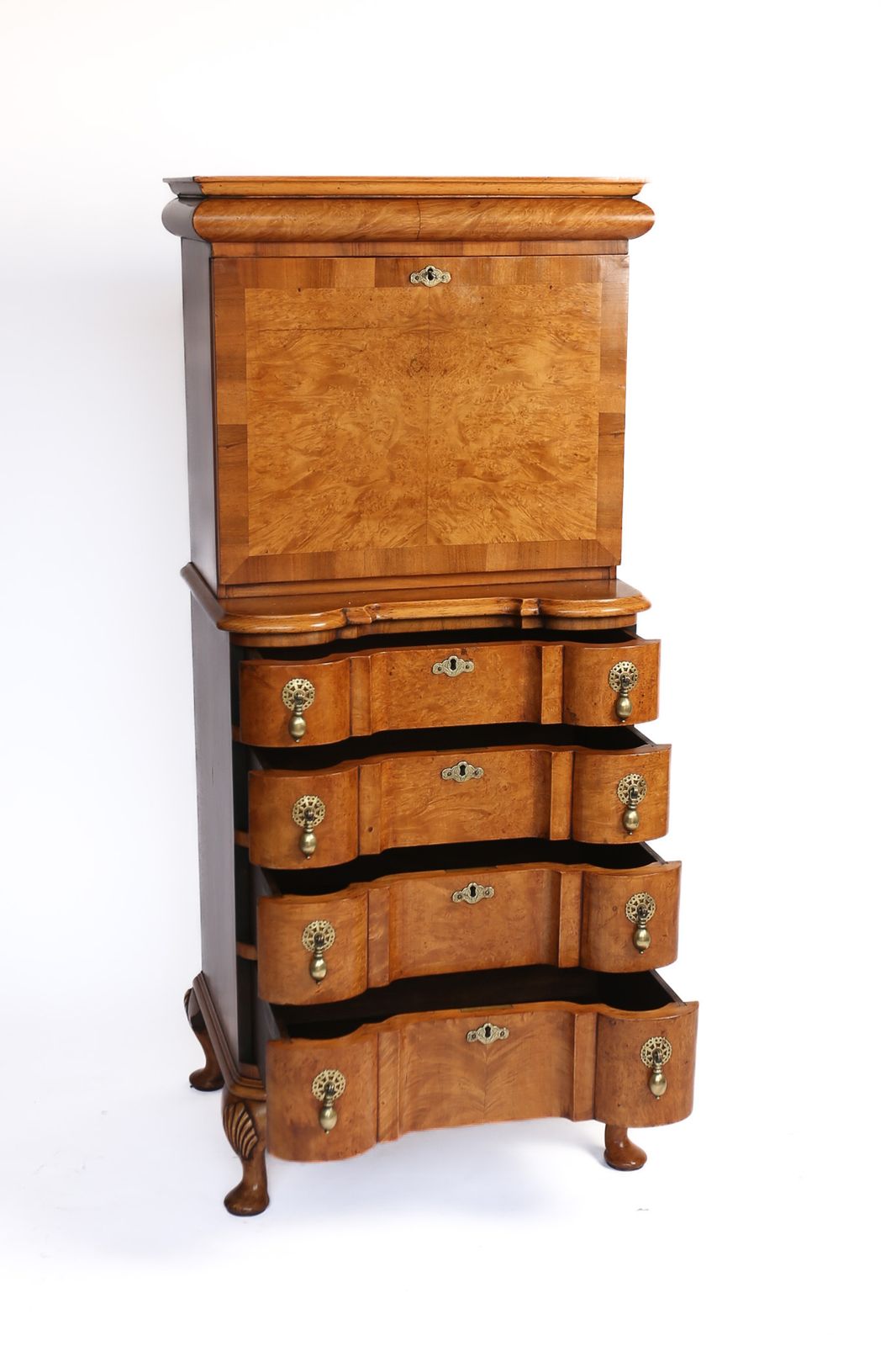 Queen Anne Style Small Burr Walnut Escritoire, Circa 1920s photo Furniture