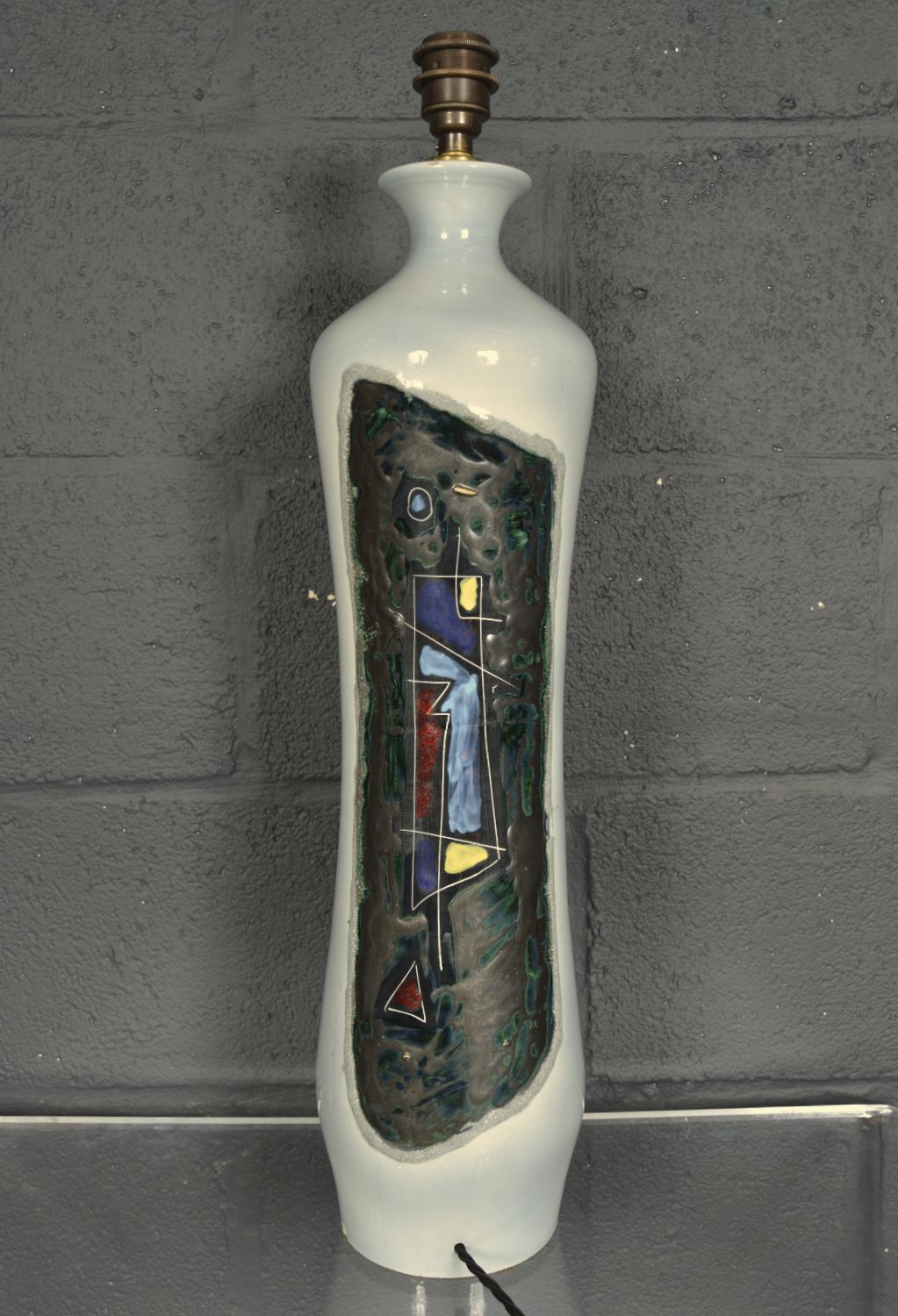 photo vinterior 1960s Italian Sgraffito Pottery Table Lamp Augusto Giulianelli San Marino Midcentury