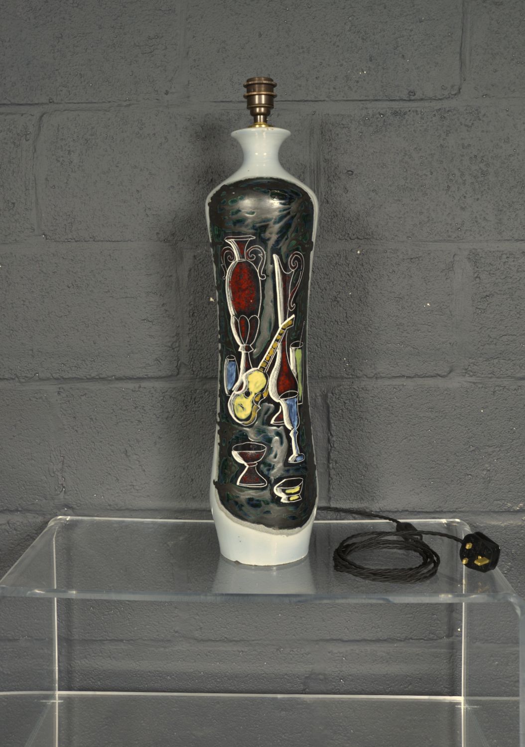 1960s Italian Sgraffito Pottery Table Lamp Augusto Giulianelli San Marino Midcentury photo 695.0