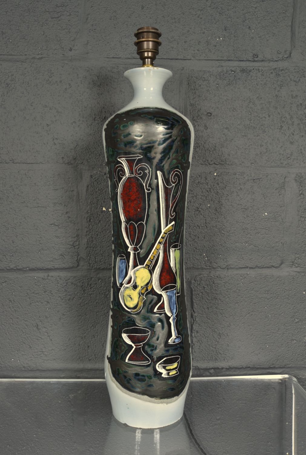 1960s Italian Sgraffito Pottery Table Lamp Augusto Giulianelli San Marino Midcentury
