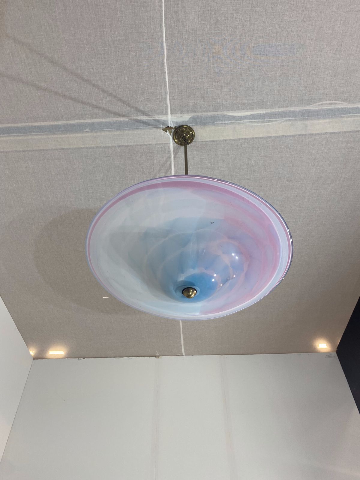 Handmade Swirl Murano Glass Ceiling Lamp Pastel Pink Blue Italian Brass 1980s 1970s photo vintage