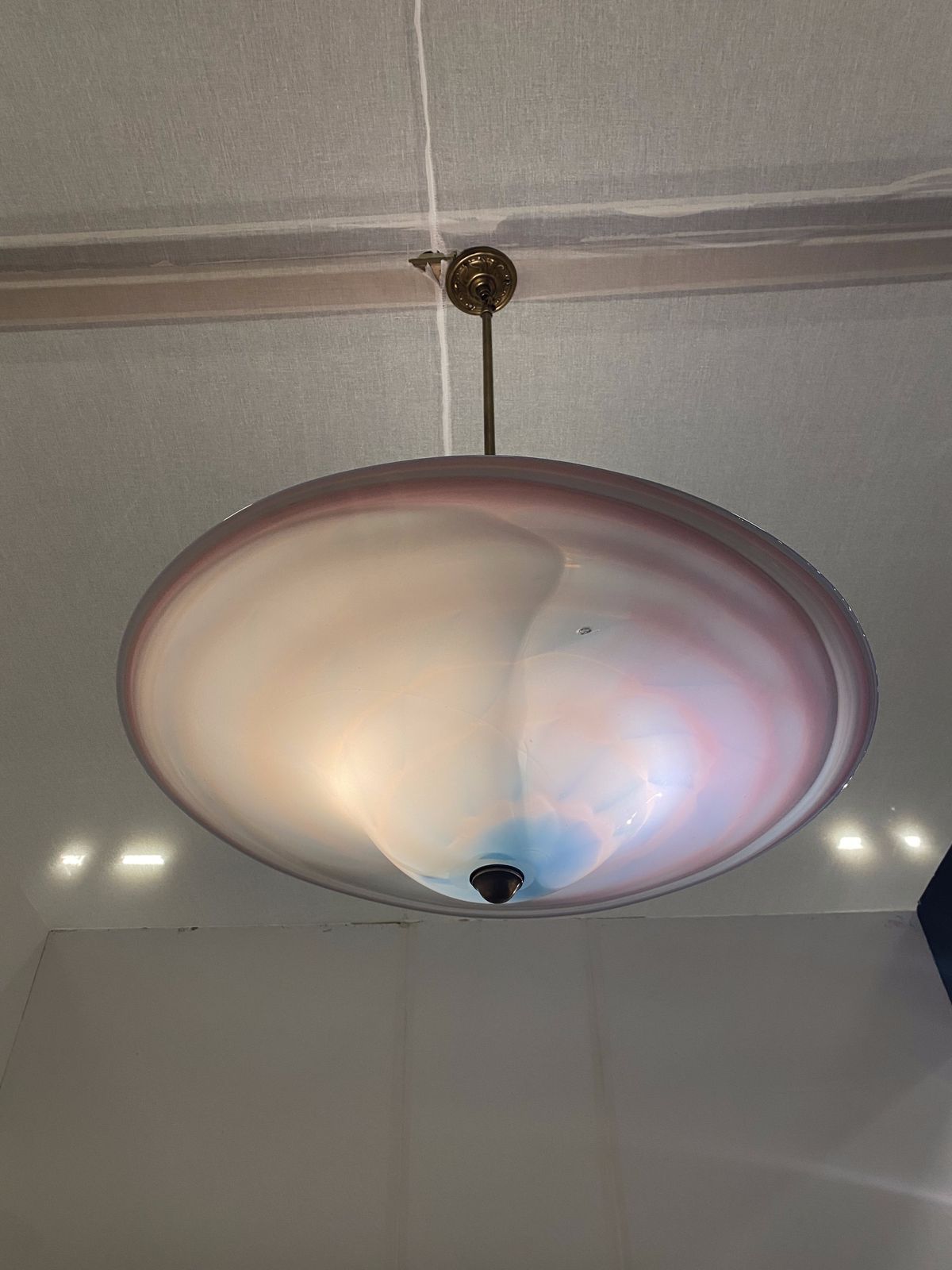 photo buy Handmade Swirl Murano Glass Ceiling Lamp Pastel Pink Blue Italian Brass 1980s 1970s