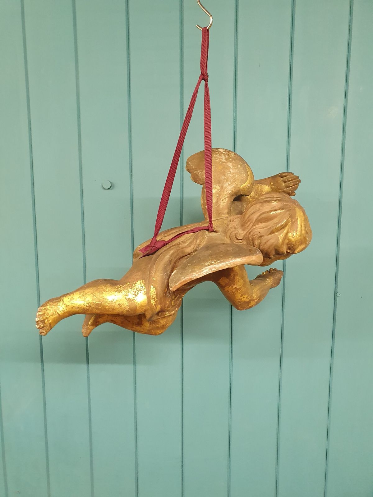 Late 19th Century Wooden Gilt Cherub 19" photo 480.0