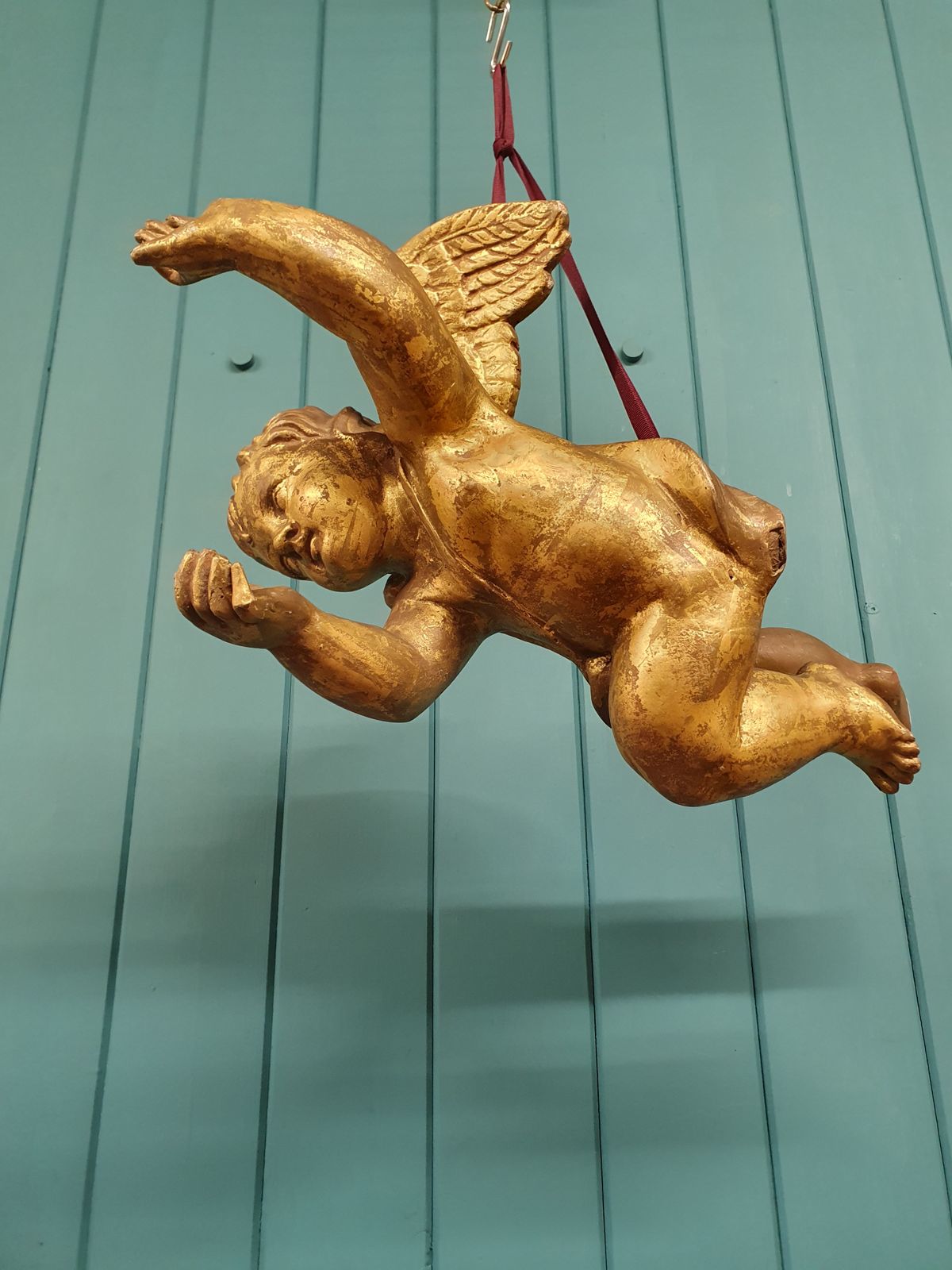 Late 19th Century Wooden Gilt Cherub 19" photo vintage
