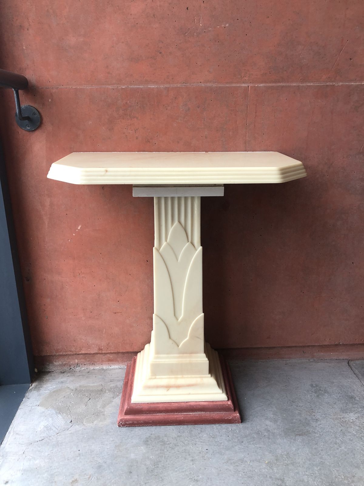 Art Deco Table Pillar Resin Wood Beige Marble 1970s 1940s photo furniture