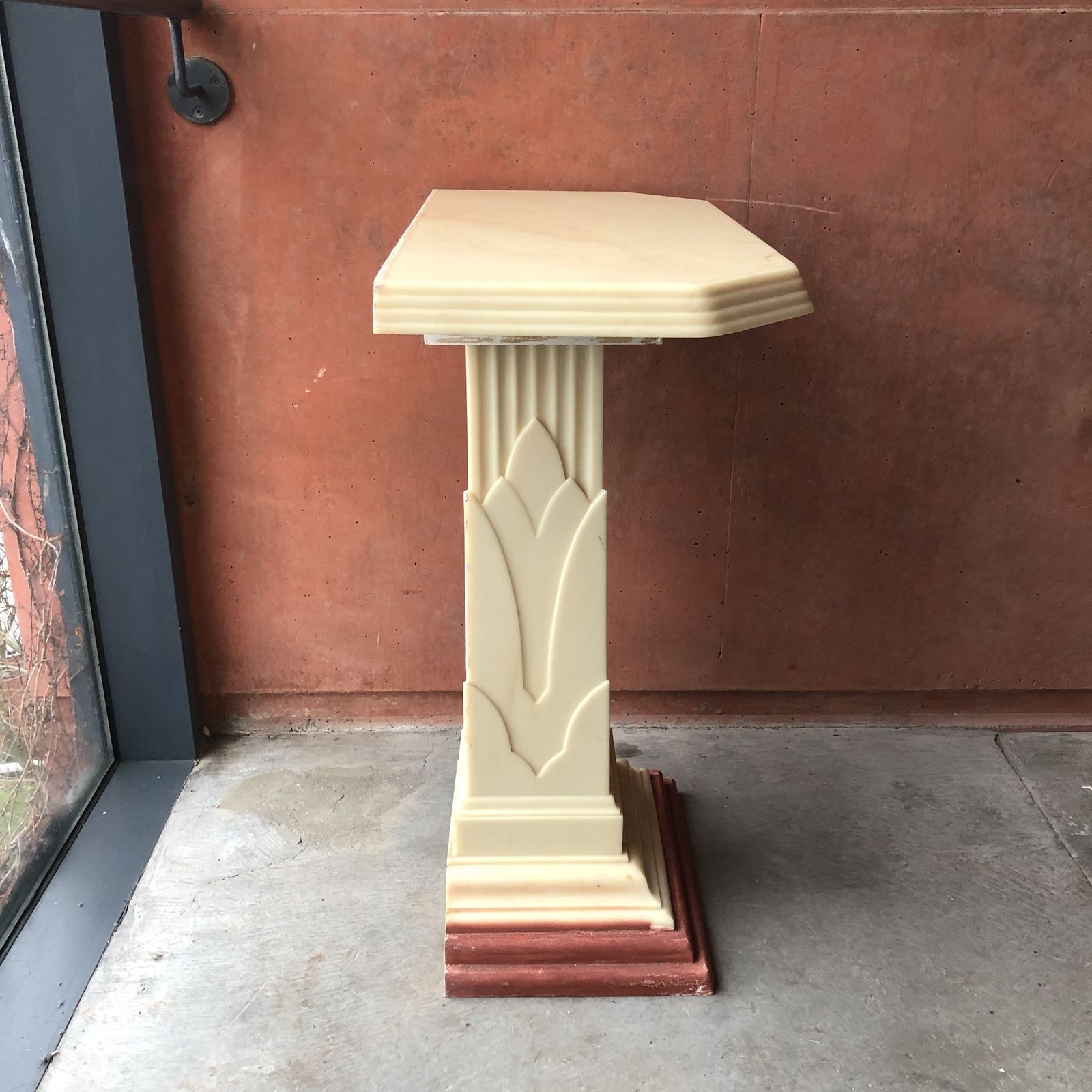 Art Deco Table Pillar Resin Wood Beige Marble 1970s 1940s photo vintage