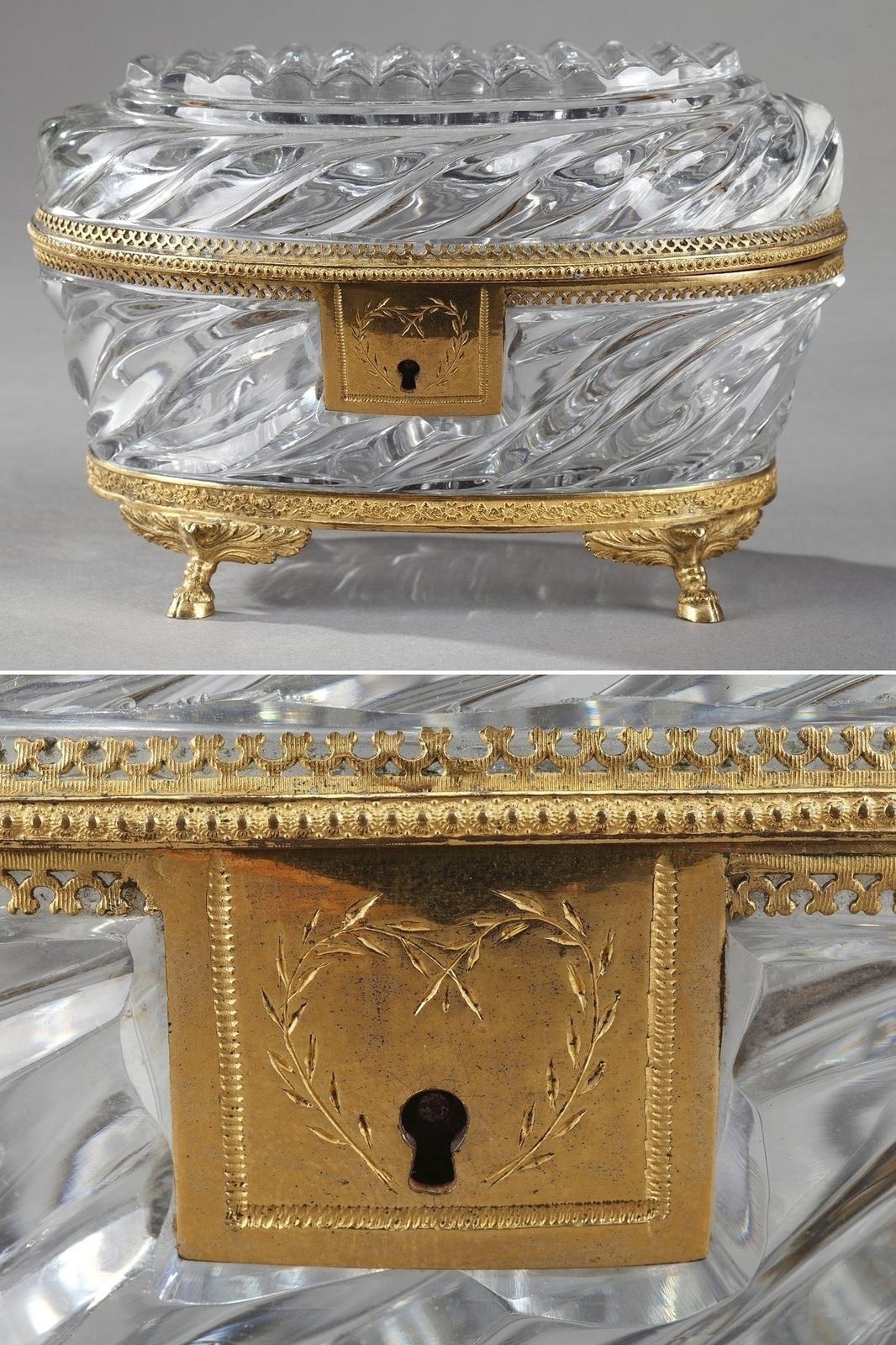 Coffret à bijoux d'époque Charles X en cristal taillé et ormolu