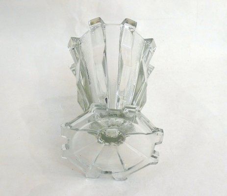 Large Czech Art Deco Vase In Molded Pressed Glass, 1930s photo vintage